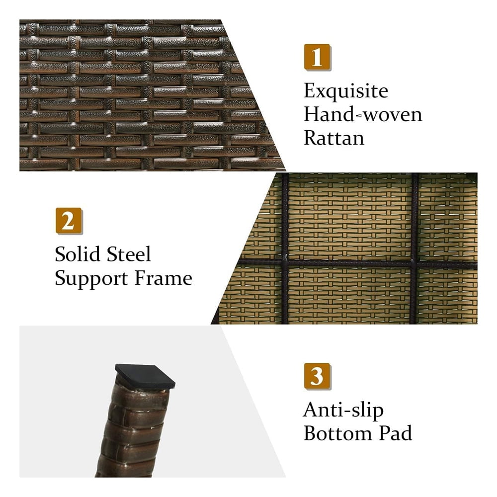 Coffee Table, Patio Side Table Rattan Wicker with Steel Frame and Foot Pads, Outdoor Foldable Portable Side Table for Garden, Poolside, Patio, Balcony, Yard, Lawn