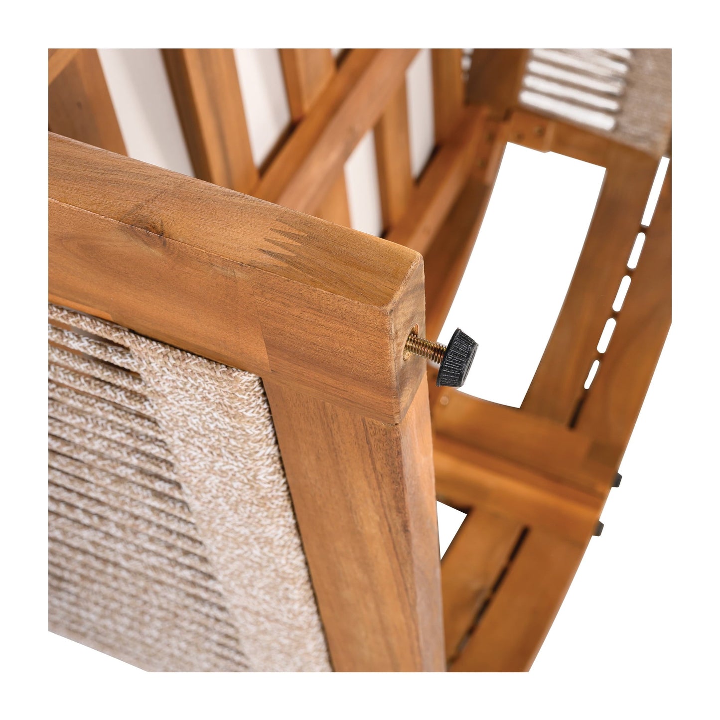 Christopher Knight Home Outdoor Wood Lounge Chair with Woven Rope Accents, Beige Cushion