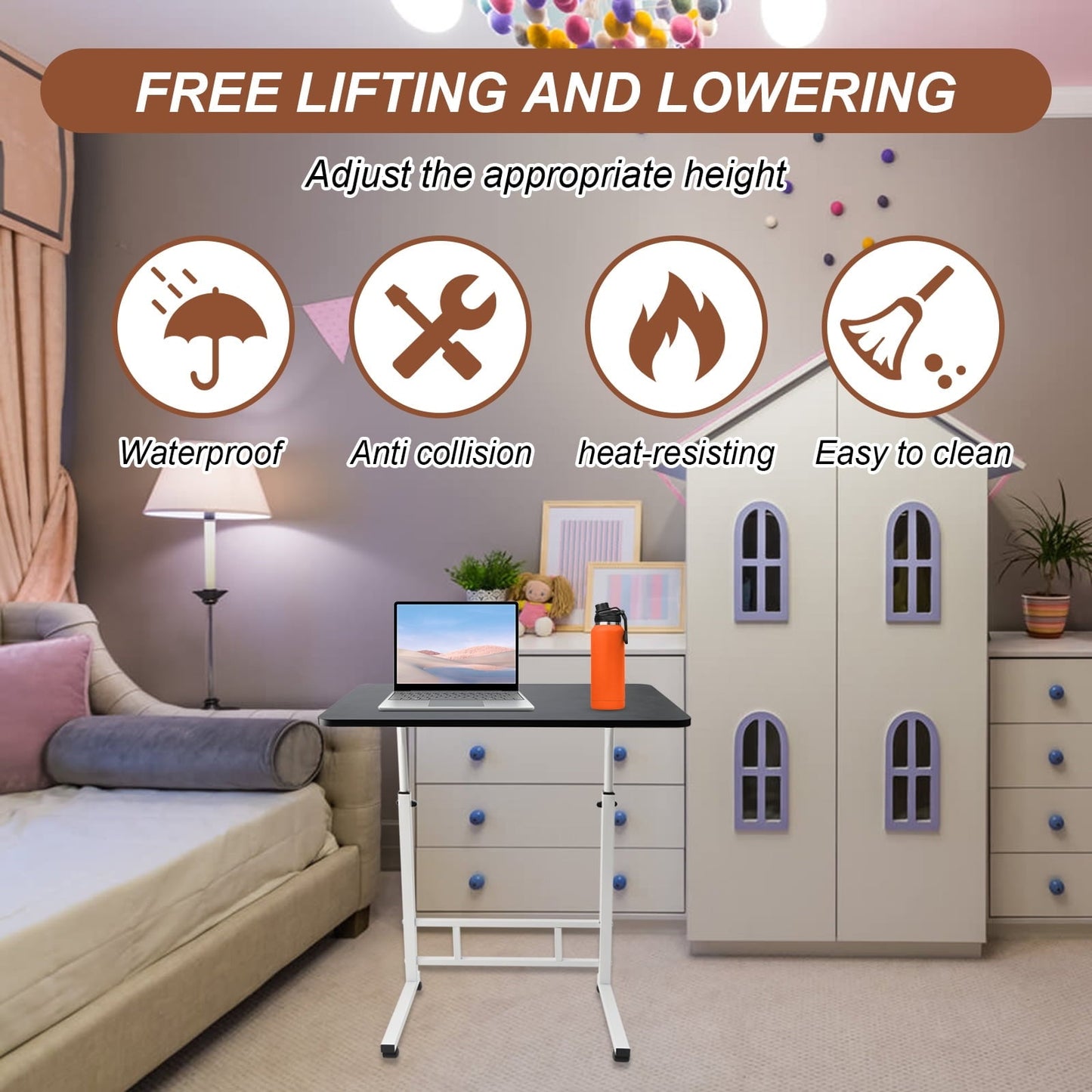 C-Shaped End Table with Wheels,Adjustable Height,Compact Rolling Side Table for Small Spaces, Multi-Functional Sofa/Laptop/Bedside Table, Mobile Convenience Table, Modern Aesthetic, Sturdy Construc