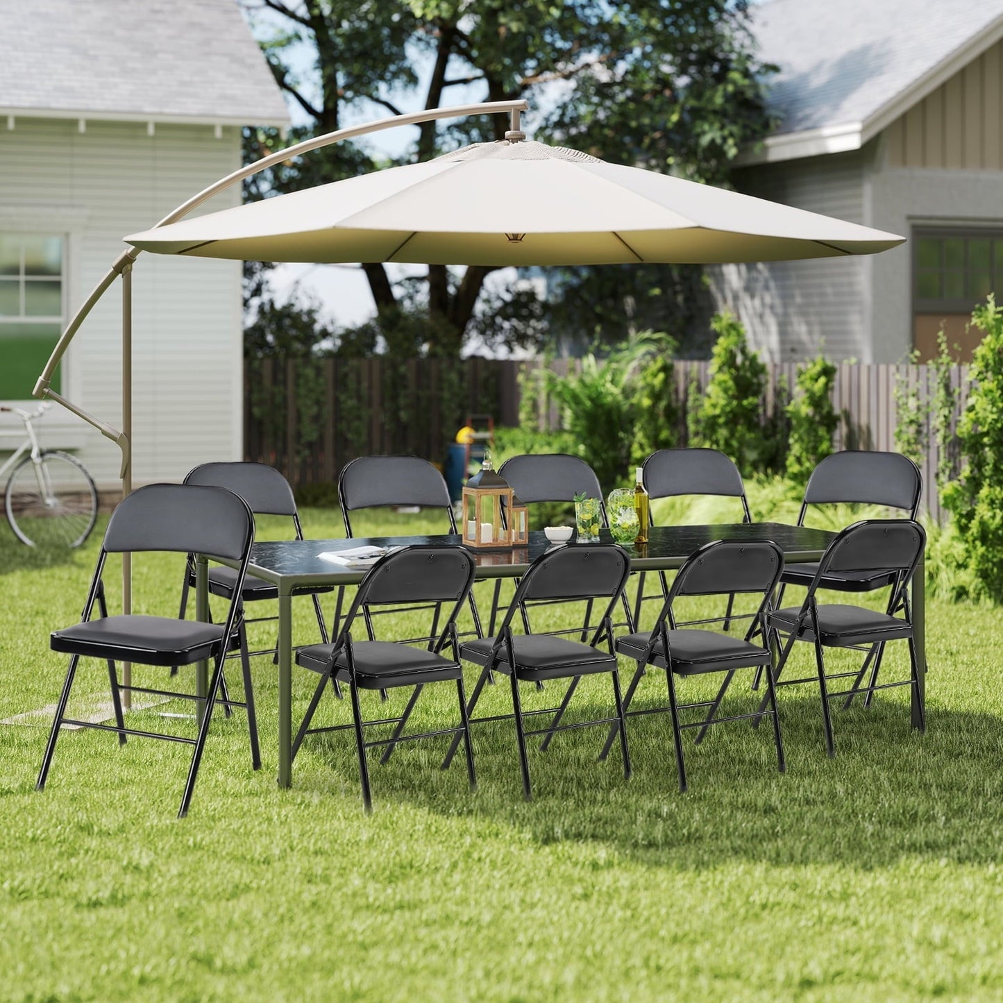 JOINSUN 2 Pack Folding Chairs – Portable, Space-Saving, Sturdy Steel Frame with Comfortable Padded Seat for Indoor/Outdoor Use, Black