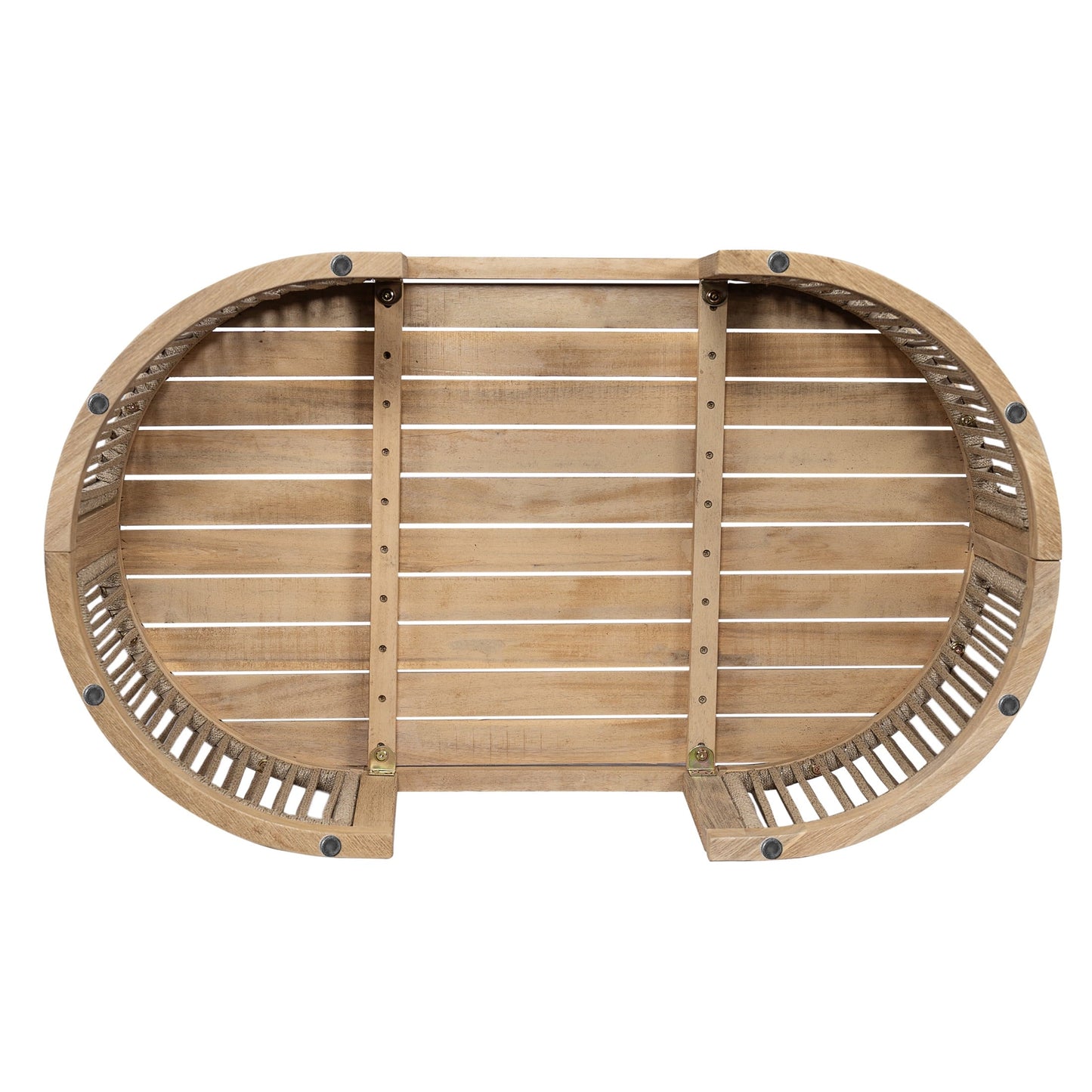 Christopher Knight Home 39.5" Outdoor Oval Coffee Table with Woven Rope Design, Light Teak