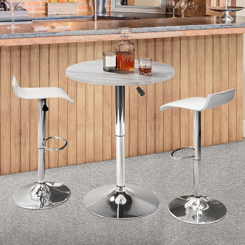 Gray Height Adjustable Round Pub Table Counter Bar Height MDF Top Table 360° Swivel Bar Tables Tall Cocktail Tables Bistro Table for Kitchen, Dorm, Home, Indoor