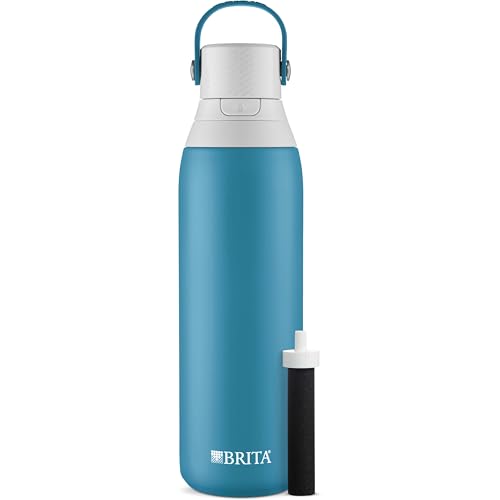 Brita Insulated Filtered Water Bottle with Straw, Reusable, Stainless Steel Metal, Mothers Day Gift, Blue Jay, 20 Ounce