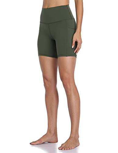 Colorfulkoala Women's High Waisted Biker Shorts with Pockets 6" Inseam Workout & Yoga Tights (XS, Olive Green)