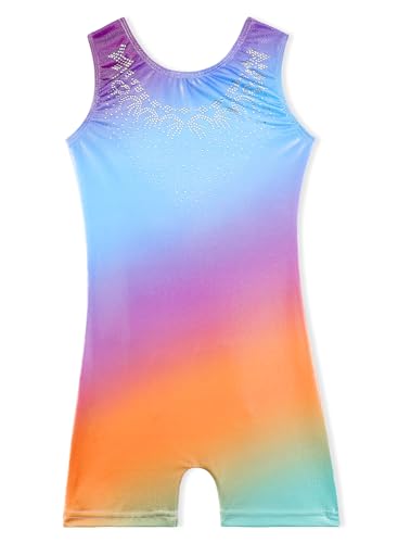 Leotards for Girls Gymnastics 9 10 Kid Child Dance Outfit Gradient Rhinestone Blue Purple Biketard (Gradient Blue Purple, 9-10 Years)