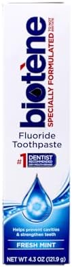 Biotene Fluoride Toothpaste for Dry Mouth Symptoms, Bad Breath Treatment and Cavity Prevention, Fresh Mint - 4.3 oz (Pack of 5)