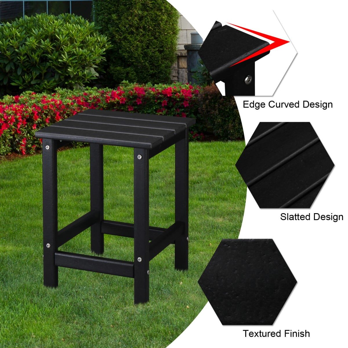 IVV 14" Square Outdoor Patio Side Table, Waterproof HDPE End Tables for Backyard Pool Porch Garden Lawn (Black)
