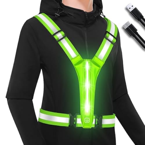 LED Reflective Vest Running Gear, USB Rechargeable LED Light Up Vest High Visibility with Adjustable Waist/Shoulder for Jogging Running Cycling Walking Motorcycle
