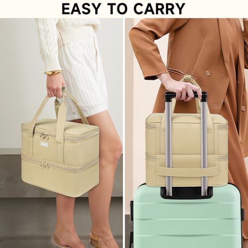 LEFORZ Nail Care Organizer, Double-Layer Nail Polish Organizer and Storage, Khaki, 40 Bottles (15ml-0.5 fl.oz) and Nail Lamp, Portable Nail Polish Holder