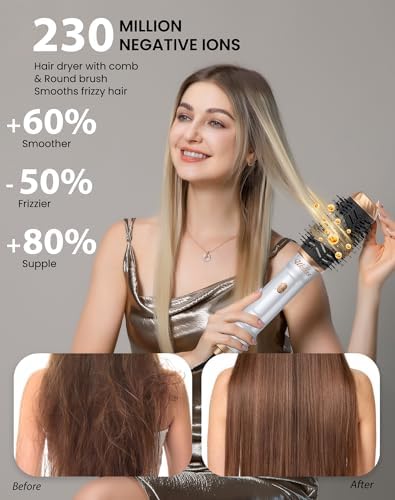 6 in 1 Hair Dryer Brush,Blow Dryer Brush Ionic Hair Dryer,Multi Hair Styler for Fast Drying Styling Curling Straightening Volumizing,Hair Curler Hair Straightener Styler Autowrap Air Styler