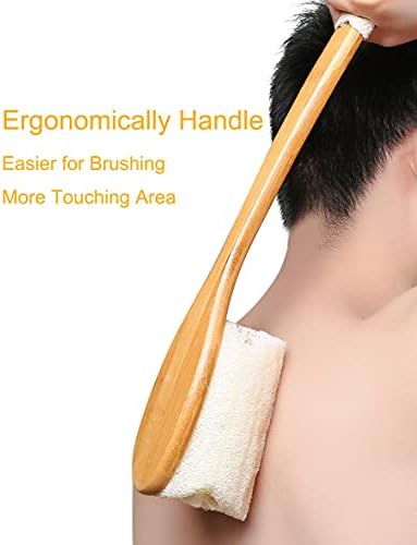 Leotruny 100% Natural Exfoliating Loofah with Long Wooden Handle Shower Back Brush (Off-White (1 Pack))