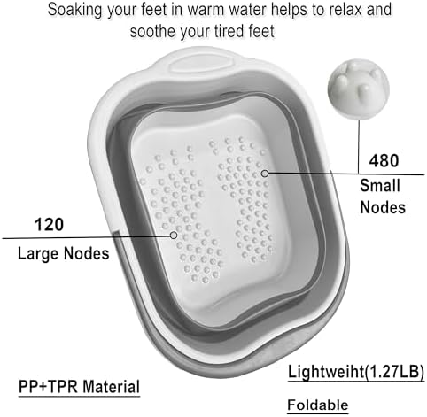 Collapsible Foot Soak Tub 15L(4 GL) with Handle, Bath Massager for Dry Cracked Feet, Plastic Grey Foot Bucket