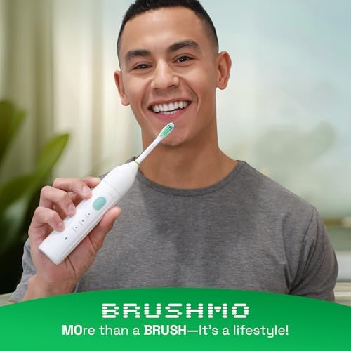 Brushmo e-Series Total Clean Replacement Toothbrush Heads, Compatible with Philips Sonicare Screw-on Electric Toothbrush Handles, 6 Standard Heads, Medium Firm Dupont Bristles, BM726, White