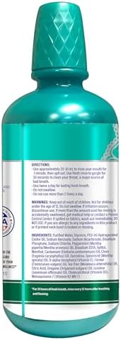 GuruNanda Fresh Breath Mouthwash, ADA-Accepted, Alcohol & Fluoride-Free, Sodium Chlorite, Essential Oils & Vitamins, 12-Hrs Fresh Breath, Wild Mint, 33.8 oz
