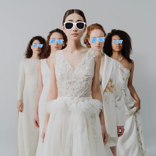 Bridesmaid Scrunchies Proposal Gifts Bachelorette Hair Claws Clips Girls heart sunglasses for Wedding Party Favors (White&Dusty Blue)