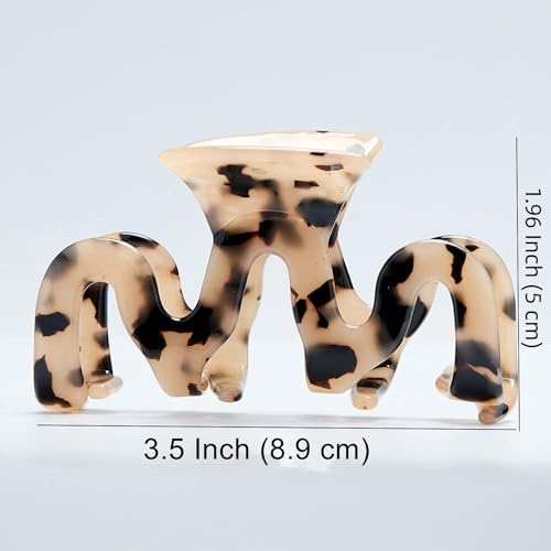 Large Tortoise Shell Claw Clip 3.5 Inch Cellulose Acetate Hair Claw Clips Checkered Hair Claw Clips French Design Hair Jaw Clamp for Women Ladies (2 Pack)