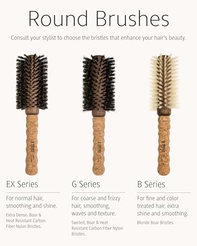 Ibiza Hair Round Boar Bristle Brush (B Series) | Blonde Bristles with Cork Handle | Ideal for Color Treated & Fine Hair | Adds Texture & Shine