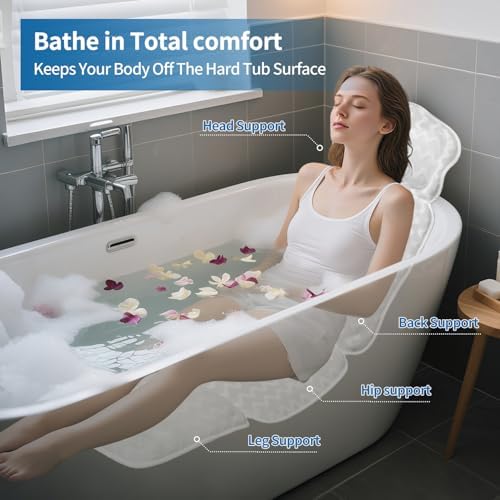 Bath Pillows for Tub,Full Body Bath Pillow for Bathtub,Luxury Bathtub Pillow – Extra Soft Tub Cushion for Head, Neck & Back Support, Skin-Friendly and Comfortable, 4D Air Mesh,Laundry Bag,Quick-Drying