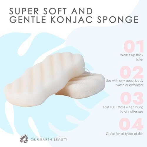 Konjac Body Sponge (2 Pack) | 100% Natural & Microplastic Free | Non-Toxic | Biodegradable | Eco-Friendly | Plastic Free Packaging
