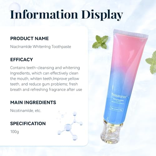 Busarus Toothpaste, Busarus Niacinamide Whitening Toothpaste, Fluoride-Free Whitening, with Coconut Oil & Xylitol, Freshen Breath (1)