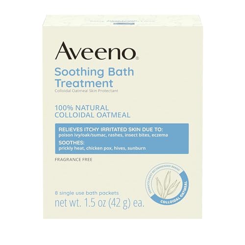 Aveeno Fragrance Free Soothing Bath Treatment, 100% Natural Colloidal Oatmeal, Sensitive Skin Bath Soak for Relief of Dry, Itchy, Irritated Skin Due to Eczema & Hives, Bath Packets, 8 ct. (Pack of 2)