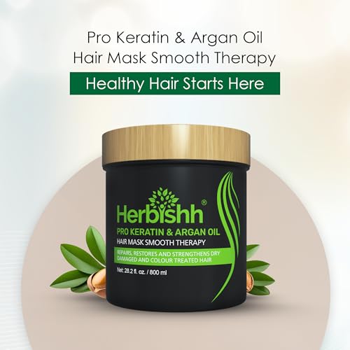 Herbishh Argan Hair Mask-Deep Conditioning & Hydration For Healthier Looking Hair- for very Dry, Weak, Stressed Out Hair, No Sulphates, No Parabens (800ML)