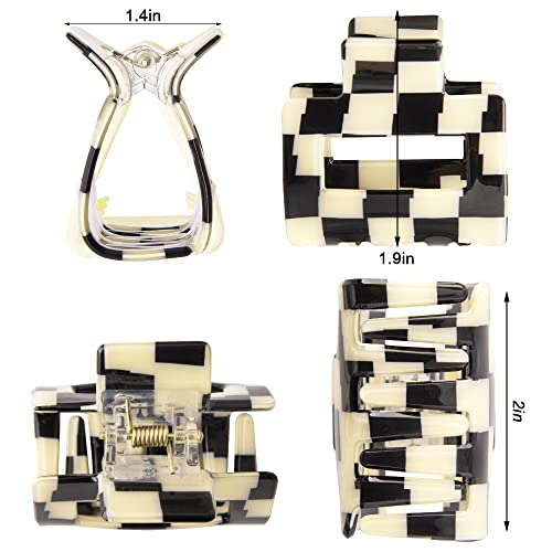 Checkered Tortoise Hair Clips for Women - 4Pcs 2" Small Acetate Claw Barrettes for Thick & Thin Hair