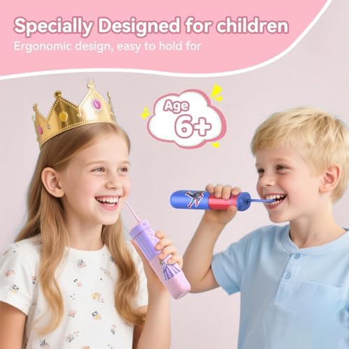 JTF Kids Water Dental Flosser: Rechargeable Portable Oral Irrigator with 4 Flossing Modes 230ml Tank 4 Tips Travel Bag Waterproof Stickers, Cordless Electric Flossers for Teeth Gum Braces Care, Age 6+