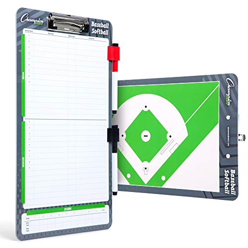 Champion Sports XL Dry Erase Board for Coaching Baseball - Whiteboards for Strategizing, Techniques, Plays - 2-Sided Game Boards with Handle - Front Side Full Feild - Backside 2-Team Lineup
