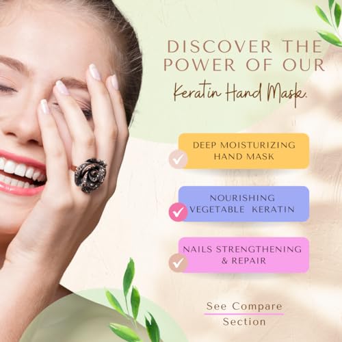 Bodipure Premium Hand Mask Keratin Gloves | Moisturizing Gloves for Dry Hands & Nail-Strengthening & Cuticle Softening | Spa Experience at Home | Chemical Free & for All Skin Types | 4 Pairs