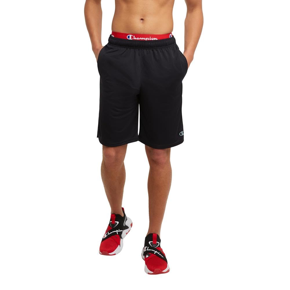 Champion Sport, Moisture Wicking, Athletic Men, Gym Shorts (Reg. or Big, Black C Logo, Large Tall