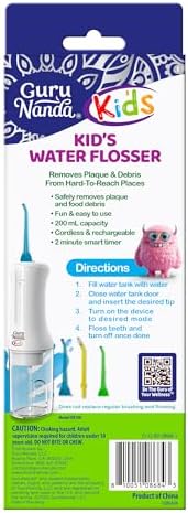 GuruNanda Kids Water Dental Flosser - 4 Flossing Modes, 4 Nozzles, 2-Min Smart Timer, Ages 6+, Monster Frens Theme, Portable Oral Care for Kids