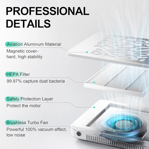 L'UGX Nail Dust Collector, Professional Dust Collector Nail Tech, Powerful Dust Suction Machine Manicure Pedicure Tool for Acrylic Nail Polishing, Low Noise, 30 Pcs Filter Papers