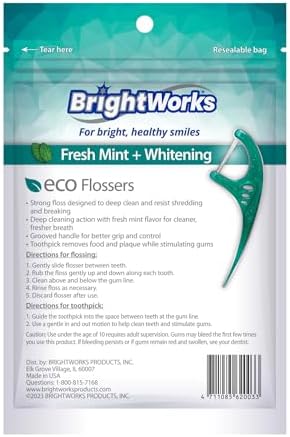 Brightworks ECO Sustainable Floss Picks - 270 Count - PFAS Free - Made in USA100% Post-Consumer Recycled Plastic, Super Strong Mint-Flavored Floss with Micro-Crystals