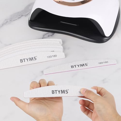BTYMS 100Pcs 100/180 Grit Nail File and Buffer Professional Double-Sided Emery Boards for Acrylic, Gel & Natural Nails
