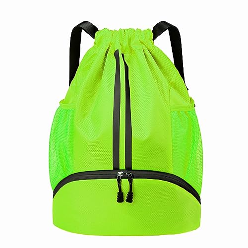 Hoedia Sports Drawstring Backpack - String Swim Gym Bag with Shoes Compartment and Wet Proof Pocket for Women&Men (Green)