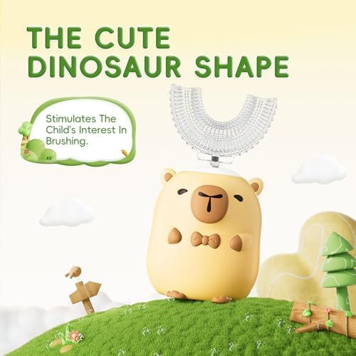Kids Electric Toothbrush U Shaped - Cartoon Capybara with 6 Brush Heads Full Mouth Degree Cleaning Sonic Toddler Automatic Toothbrush with IPX7 Waterproof (Capybara 2-14 Years)