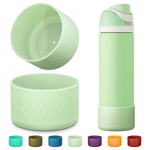 Comheral 2PCS Silicone Water Bottle Boot for Owala 24oz, Anti-Slip Protective Sleeve Bottom Bumper for FreeSip, Twist, and Flip Stainless Steel Bottles, Dishwasher Safe and BPA Free(Light Green)