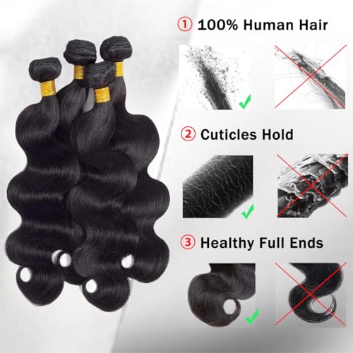 Body Wave Bundles Human Hair 18 20 22 24Inch 12A Brazilian Quick Weave Double Weft Natural Black for Women Hair Extensions