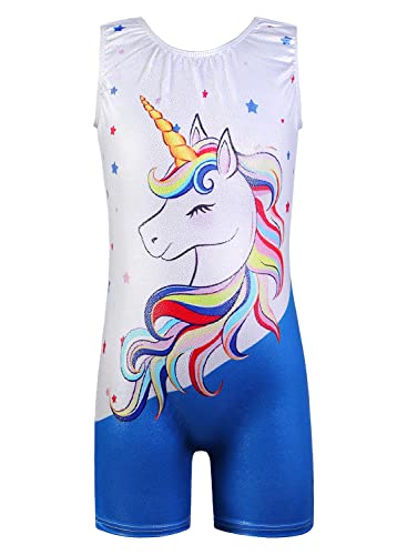 Gymnastics Leotards for Girls 6 7 Toddler Child Sleeveless Athletic Dance Apparel Blue Unicorn Gymnastic Biketard (Blue Unicorn, 6-7 Years)
