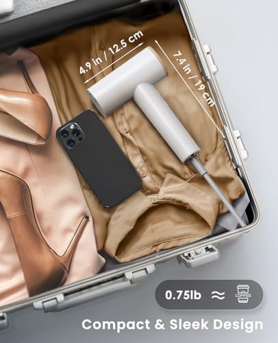 Ionic Travel Hair Dryer, High-Speed Blow Dryer - 150,000 RPM Brushless Motor, 500 Million Negative Ions, Ultra-Light & Small, Smart Temp Control, Quiet Hairdryer for Women, Men