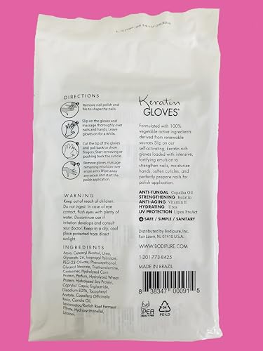 Bodipure Professional Keratin Gloves for Nail Strengthening, Moisturizing Hand Mask for Dry and Cracked Hands, Hand and Cuticle Treatment with Vegetable Keratin Cream 12 Pairs