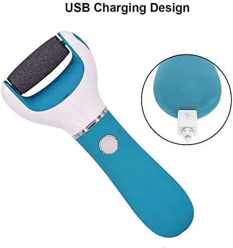 BOMPOW Foot Scrubber Electric Callus Remover Rechargeable Foot File Hard Skin Remover Pedicure Tools Electronic Callus kit for Cracked Heels and Dead Skin with 2 Roller Heads, Blue