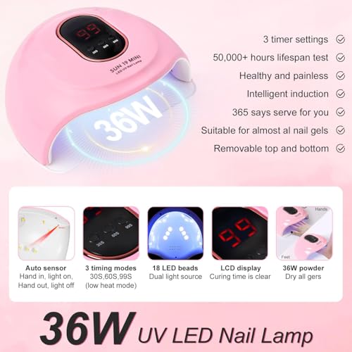 Acrylic Nail Kit with liquid Monomer,6colors Acrylic powder,UV Lamp for Beginners with Everything Nail Supplies(White)