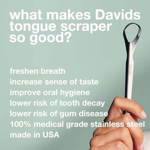 Davids Tongue Scraper for Adults and Kids, 100% Medical Grade Professional Stainless Steel Tongue Scraper, Made in USA
