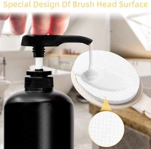 LFJ 19" Long Handle Shower Sponge Brush Set, 3 in 1 Body Brush, Bath Sponge and Lotion Applicator Improved Skin Health, Suitable for Men and Women (White Brush-2P)