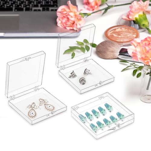 Jucoan 30 Pack Press on Nail Boxes, 2.75 X 2.75 Inch Acrylic False Nail Art Tips Storage Box Clear Nail Package Box, Nail Organizer Display Case Container with Adhesive Nail Tapes for False Nail