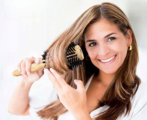 High-Density Soft Boar Bristles Wood Round Brush for Blow-Drying, Straightening, Styling, Volumizing Medium to Long Hair (Shoulder to Back-Length) for Shine & Volume, 1.2" Roller, 2.4" with Bristles