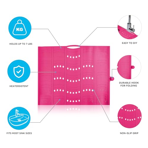BRIAN & DANY Makeup Mat, Bathroom Sink Cover for Counter Space, Foldable Sink Topper Silicone Mat, RV Accessories, Space Saver, Pink, 19.3" x 15.6"