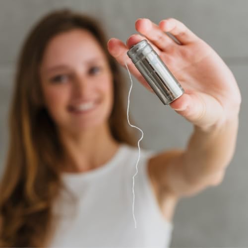 Biodegradable Dental Floss by TreeBird | Refillable & Reusable Zero Waste Steel Dispenser | 3x33yd Waxed Natural Cruelty Free Peace Silk Spools | 100% Compostable | Eco Friendly Plastic Free Oral Care